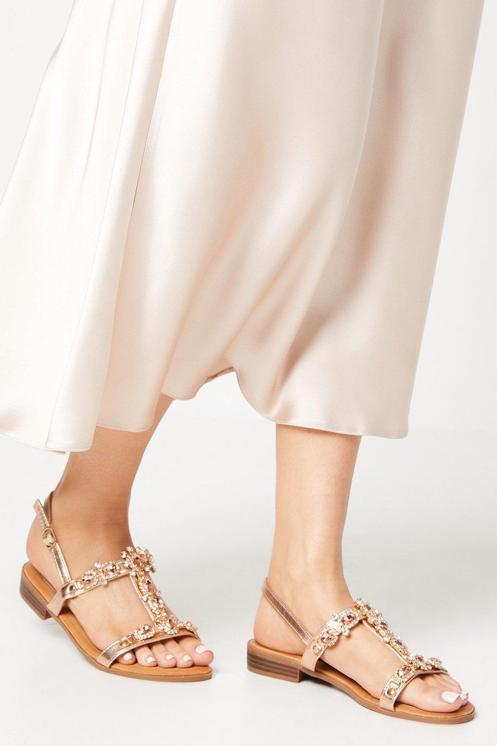 Womens Fifi Jewel Detail Flat Sandals